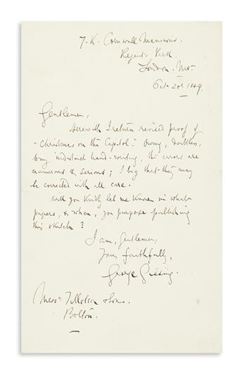GISSING, GEORGE. Two items: Autograph Letter Signed * Autograph Manuscript, unsigned.